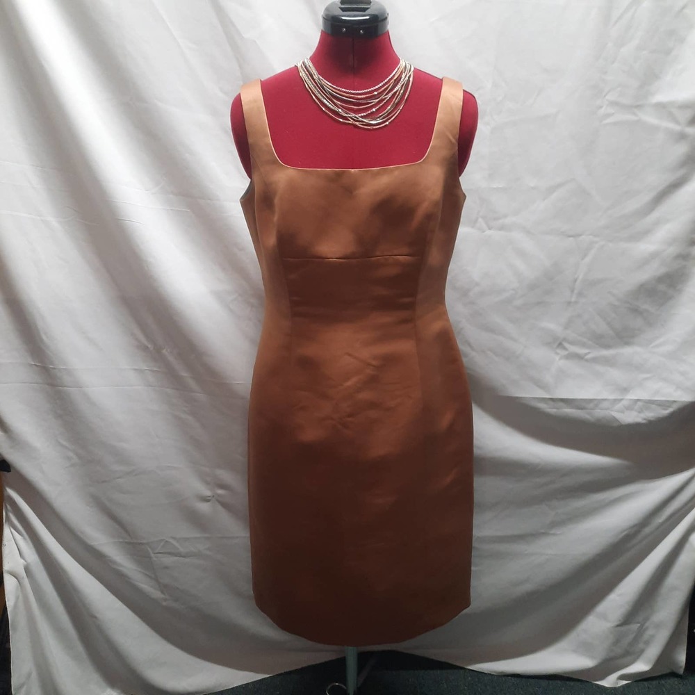 Talbots Petites Bronze Knee Length Cocktail Party Sleeveless Dress 8